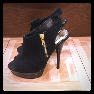 Steve Madden Black Suede Heels with Gold Zipper